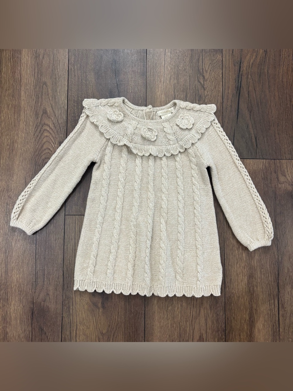 Cynthia Rowley cable knit sweater dress, scalloped floral collar, 24 months